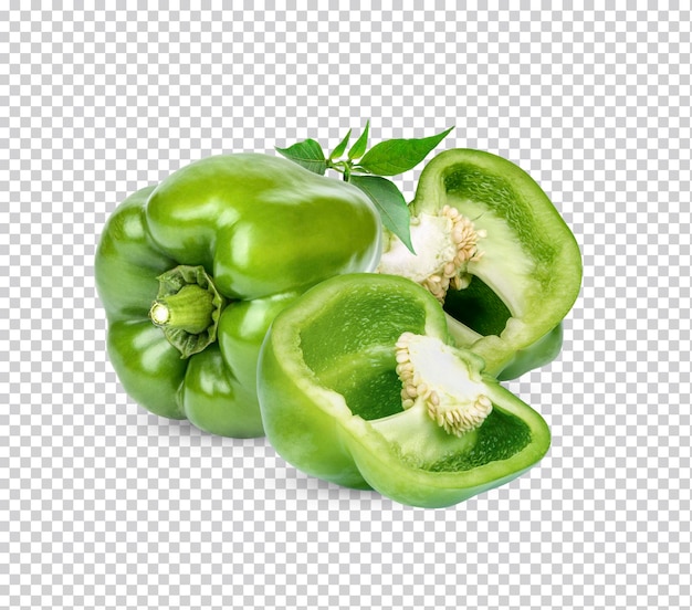 Frische grüne Paprika mit isolierten Blättern Premium PSD