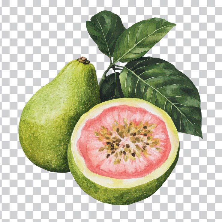 PSD frische guava-illustration auf weißem hintergrund perfekt für food-blogs und gesunde lebensstile inhalt und transparenter hintergrund