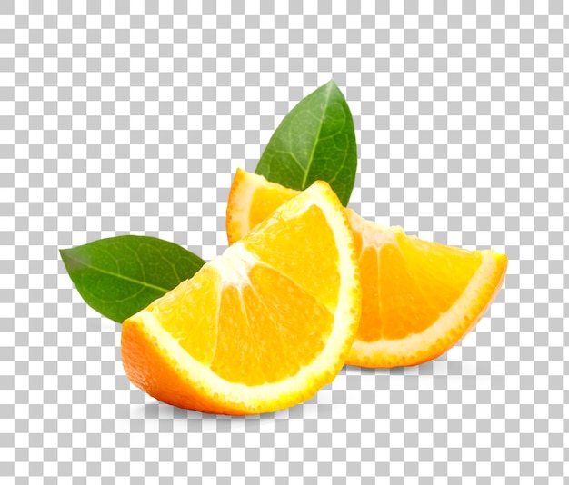 PSD frische orangenstücke mit orangenblättern auf dem schreibtisch gesunde und saftige organische tropische freude png transparenz mit schatten