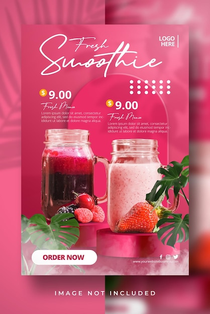 Frische smoothie spezielle rote süße getränkekarte mocktails promotion poster flyer display banner vorlage