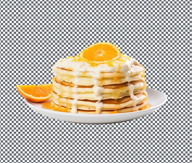 Frische und leckere Orangen-Cream-Pancake auf durchsichtigem Hintergrund