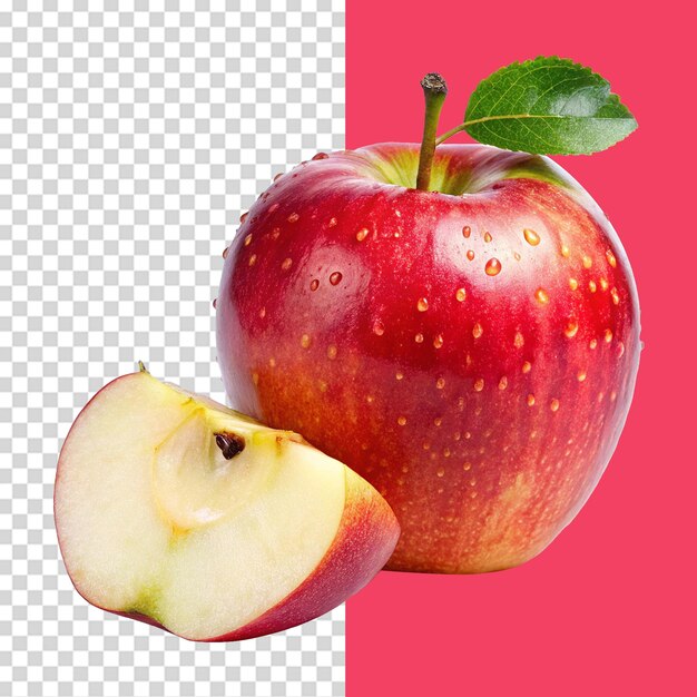 Frischer Apfel mit isolierter Scheibe auf durchsichtigem Hintergrund