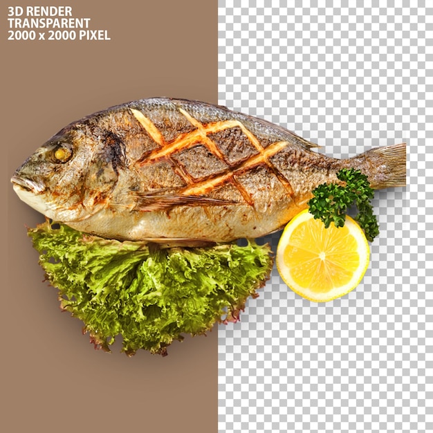 frischer gebratener Fisch auf durchsichtigem Hintergrund