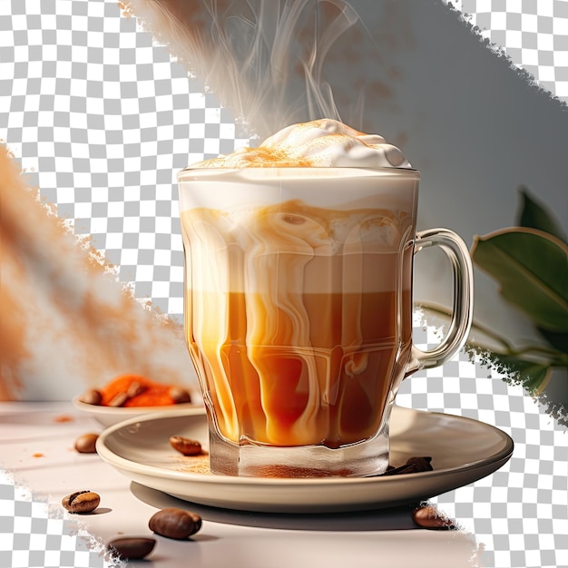 Frischer heißer latte-kaffee auf einem durchsichtigen hintergrund serviert