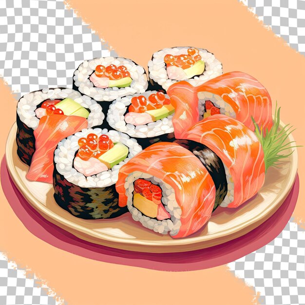 PSD frischer lachskäse und kaviar auf transparentem hintergrund japanischer sushi-rollen