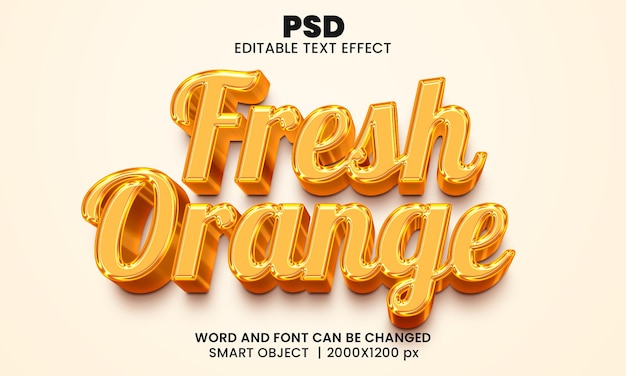 Frischer orangefarbener 3d-texteffekt premium psd mit hintergrund
