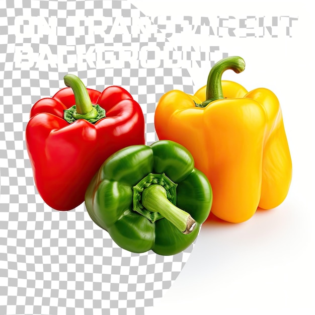 PSD frisches gemüse drei süße rote, gelbe und grüne paprika auf durchsichtigem hintergrund