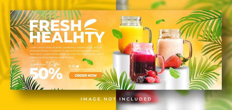 PSD frisches gesundes sonderangebot frische getränkekarte promotion sommeraromen facebook-cover-banner-vorlage
