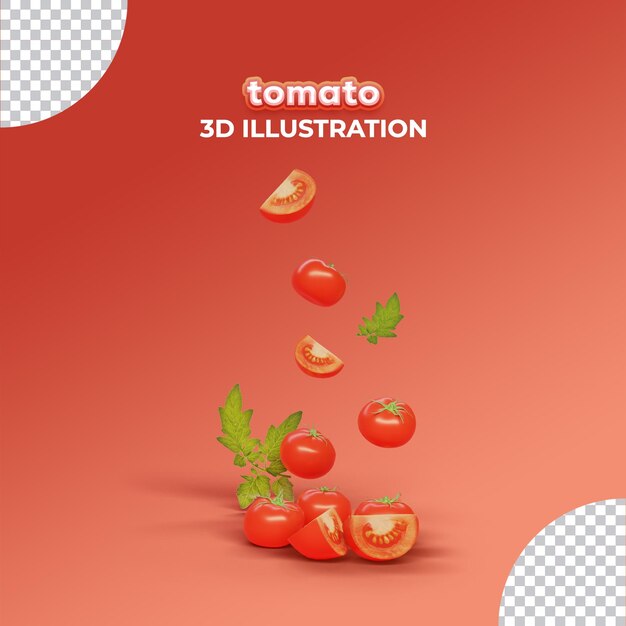 PSD frisches köstliches tomatenplakat mit 3d-rendering-konzept