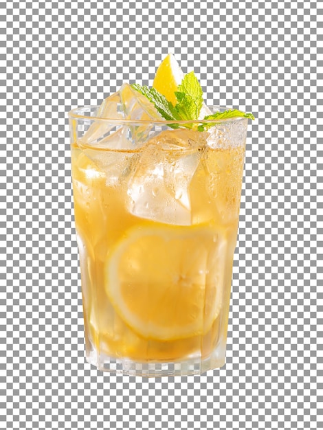 Frisches Limonadengetränk mit Zitronenscheiben und Minze auf transparentem Hintergrund