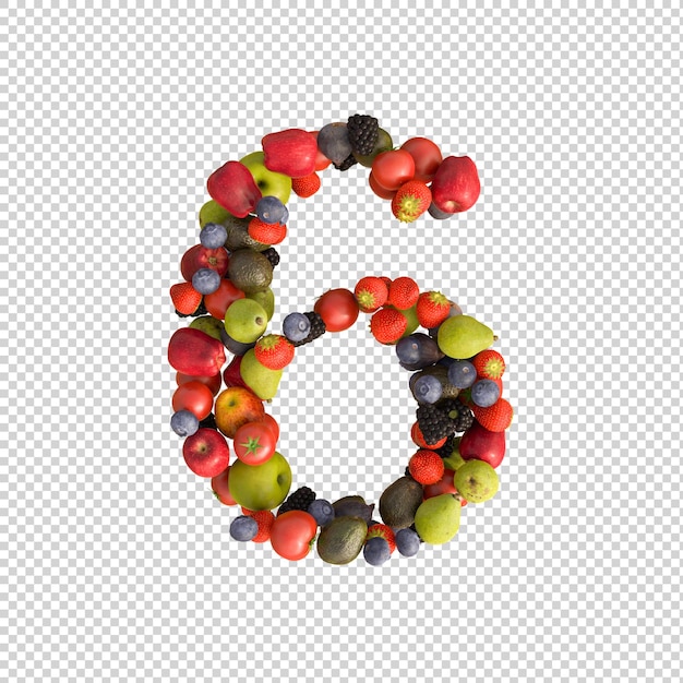Frisches Obst-Alphabet auf transparentem Hintergrund