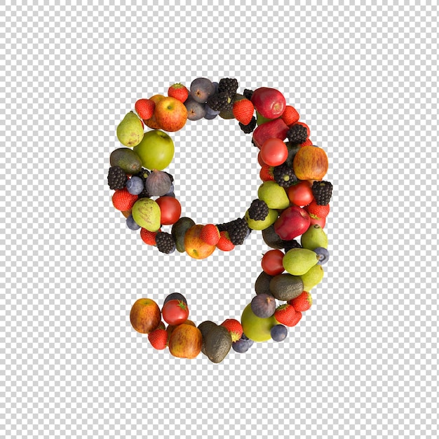 Frisches Obst-Alphabet auf transparentem Hintergrund