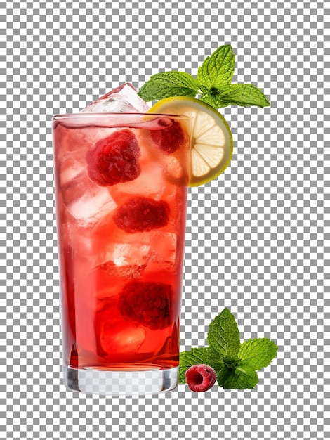 PSD frisches sommercocktailgetränk mit beeren und minzblättern auf transparentem hintergrund