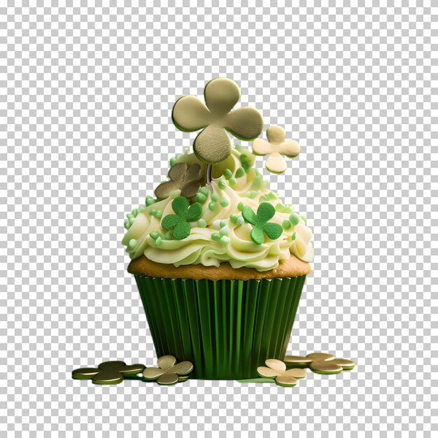 PSD frischgrüner cupcake mit schamrockpflanze, isoliert auf durchsichtigem hintergrund