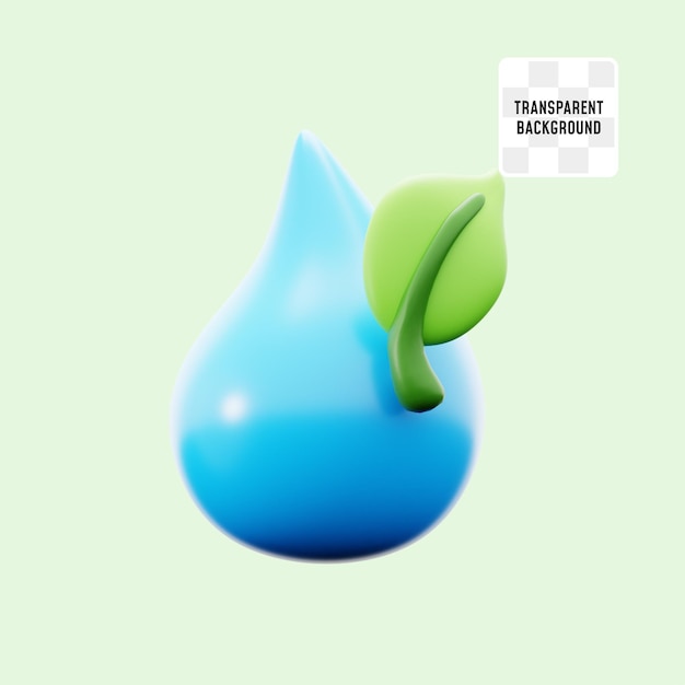PSD frischwassertröpfchen mit blättern jungpflanze für natürliche quelle ökologie konzept 3d-ikonen illustration rendering design