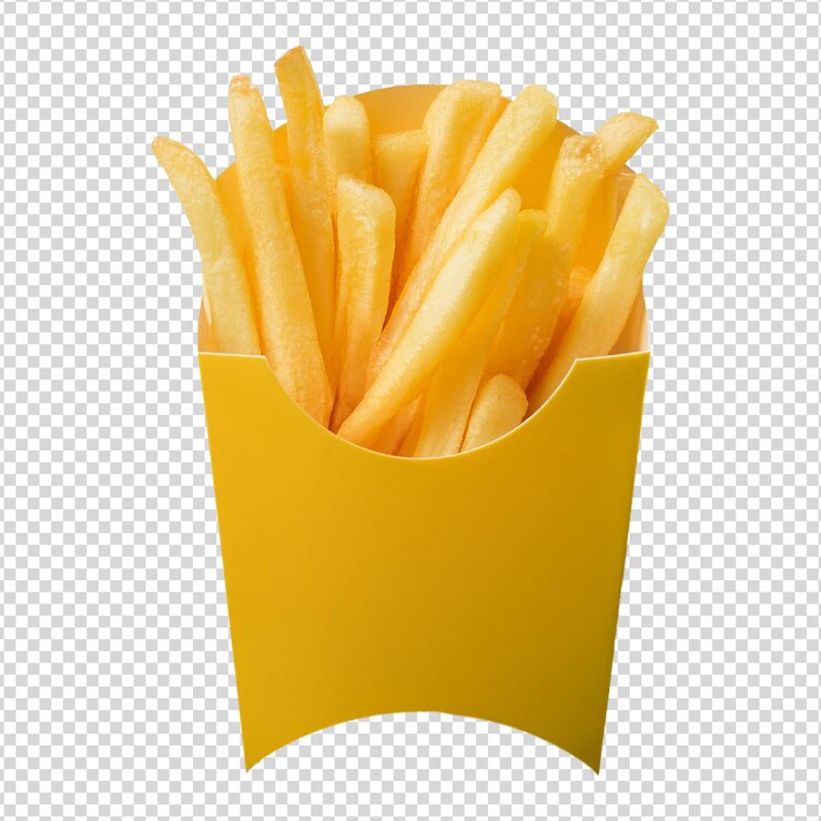Fritas de caja amarilla sobre un fondo transparente