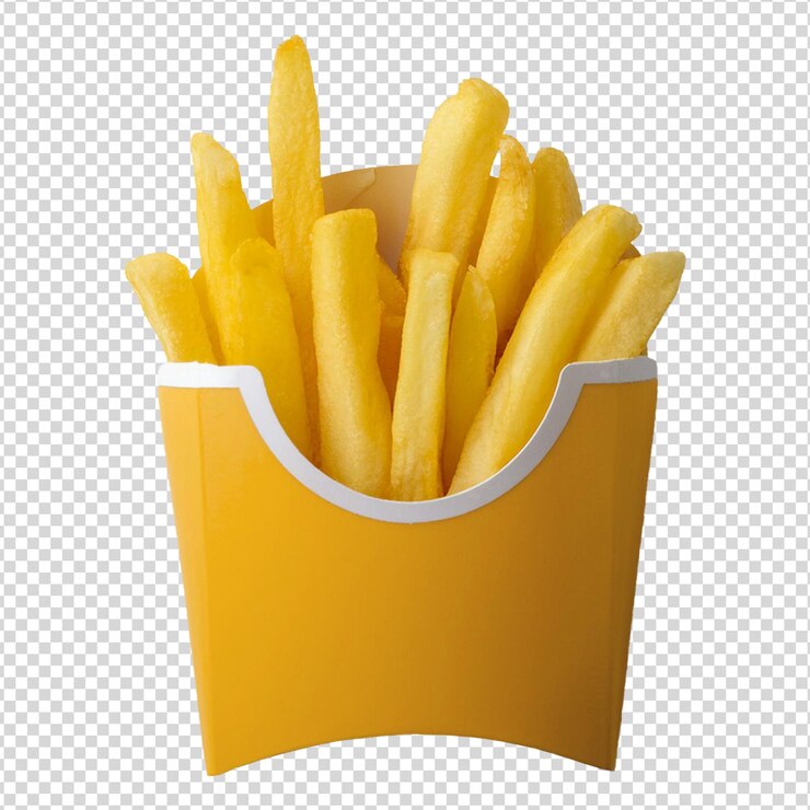 Fritas de caja amarilla sobre un fondo transparente