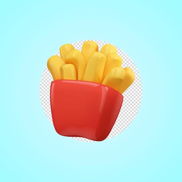 Des frites en 3D dans un récipient rouge