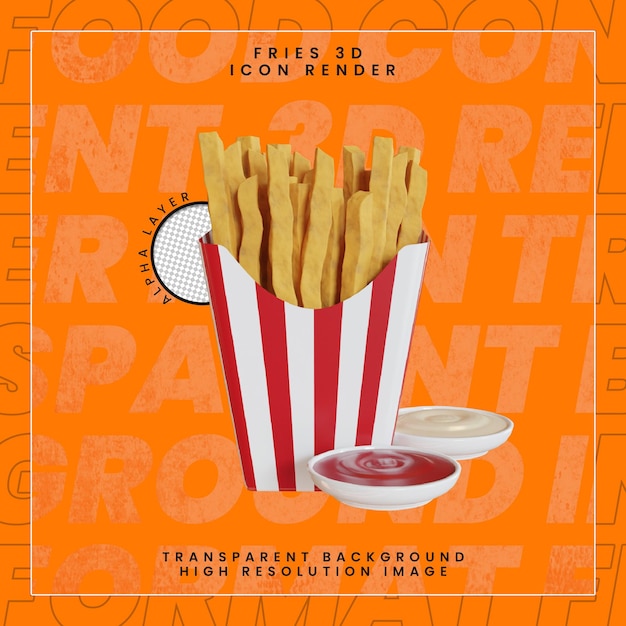 FRITES ICÔNE 3D RENDU ALIMENTAIRE FOND TRANSPARENT