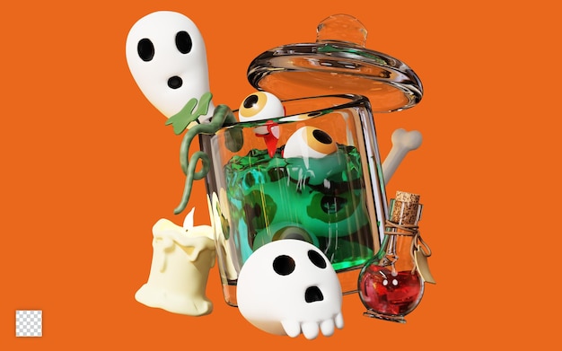 Fröhliche 3D-Halloween-Illustration mit schwarzer Katze