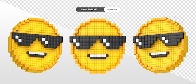 Fröhliche Emoji-Pixelkunst 3D-Rendering mit transparentem Hintergrund