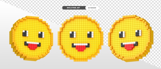 Fröhliche emoji-pixelkunst 3d-rendering mit transparentem hintergrund