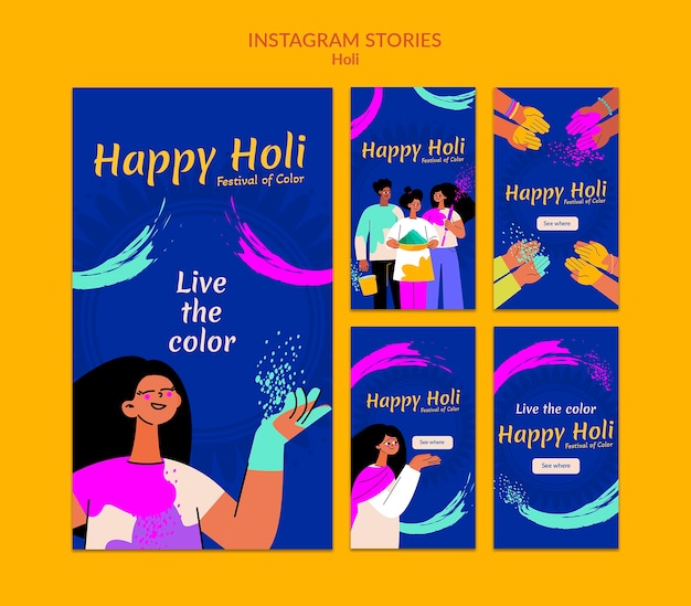 Fröhliche instagram-geschichten zum holi-festival
