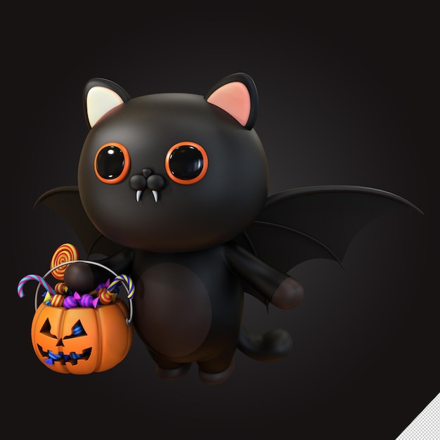 Fröhliches Halloween 3D-Render-Katzenillustration