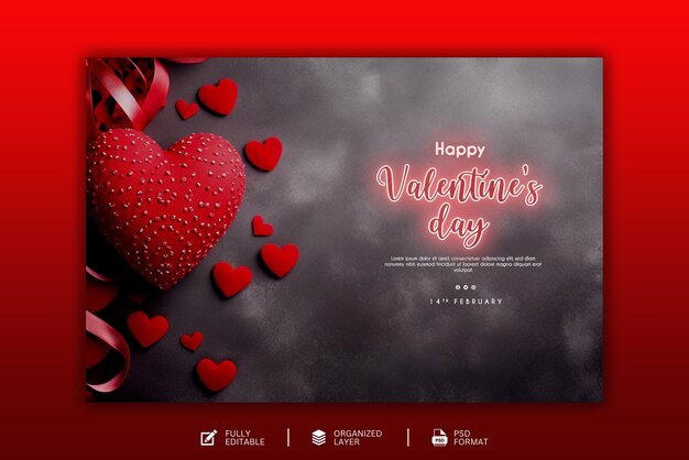 PSD fröhliches valentinstag-feierdesign und social-media-vorlage