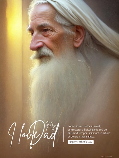 Fröhliches Vatertagsplakat vor dem Hintergrund des heiligen Vaters mit langem weißem Bart