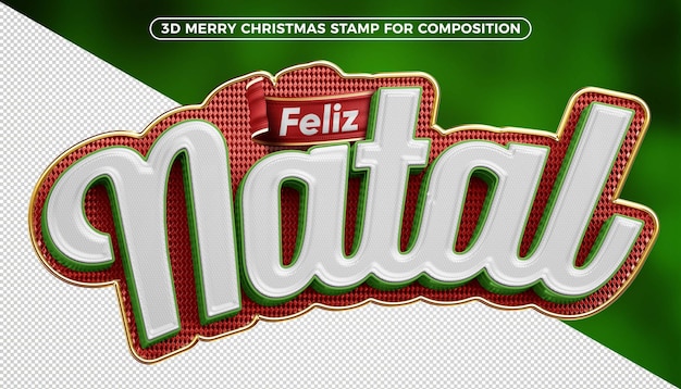 Frohe weihnachten 3d-stempel isoliert auf grünem hintergrund für komposition