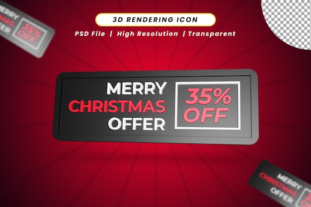 Frohe weihnachten-angebot 35 prozent rabatt auf das 3d-rendering-symbol