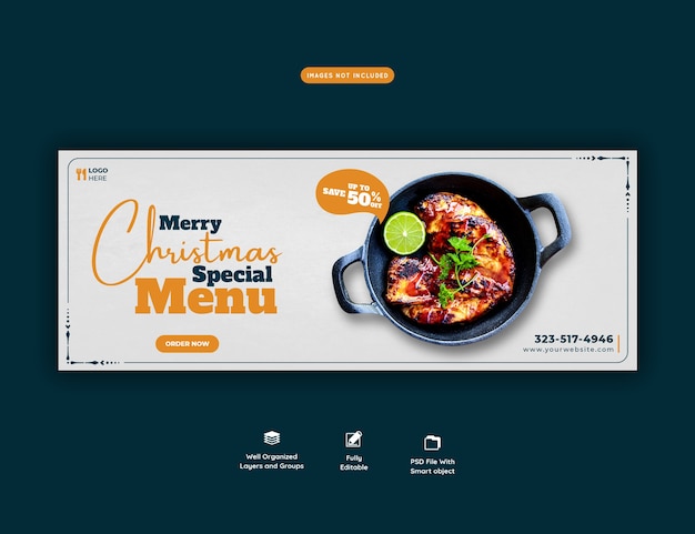Frohe Weihnachten Essen Menü und Restaurant Facebook Cover Vorlage