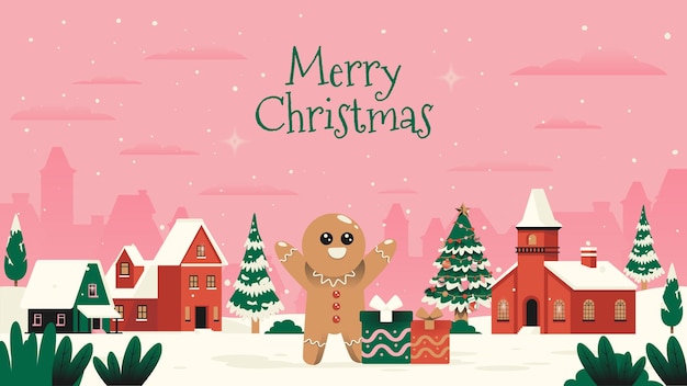 Frohe Weihnachten mit Lebkuchenmann und Geschenken