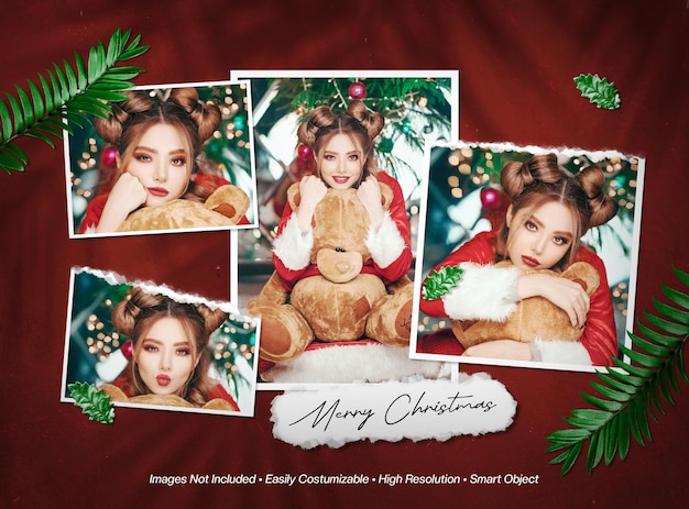 Frohe weihnachten moodboard fotocollage mockup mit schattenüberlagerung