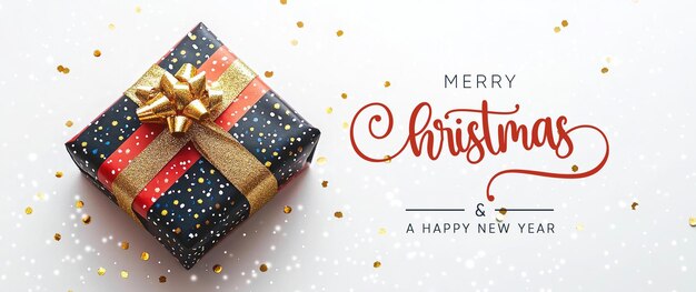 Frohe Weihnachten oder frohe Neujahrsgrüße mit Geschenkkiste xmas Web-Header