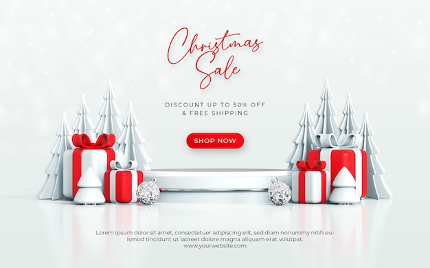 Frohe weihnachten sale banner mit weihnachtsdekoration 3d-elemente