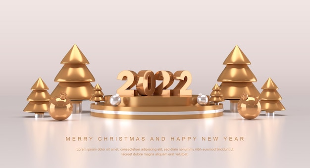 Frohe weihnachten und ein glückliches neues jahr 2022 3d-rendering