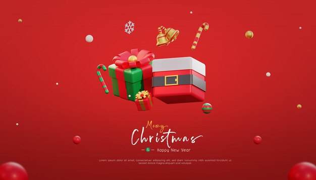 Frohe Weihnachten und ein glückliches neues Jahr mit 3D-Sankt-Geschenkbox und Weihnachtsschmuck