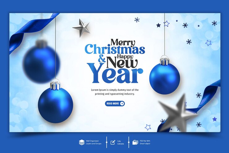 Frohe Weihnachten und frohes Neujahr 2024 Feier Web Banner Design Vorlage