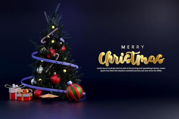 Frohe weihnachten und guten rutsch ins neue jahr mit realistischer dekoration oder realistischem 3d-weihnachtsbanner