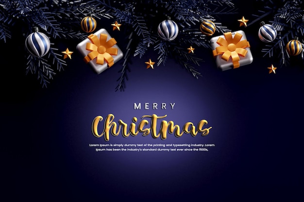 Frohe Weihnachten und guten Rutsch ins neue Jahr mit realistischer Dekoration oder realistischem 3D-Weihnachtsbanner