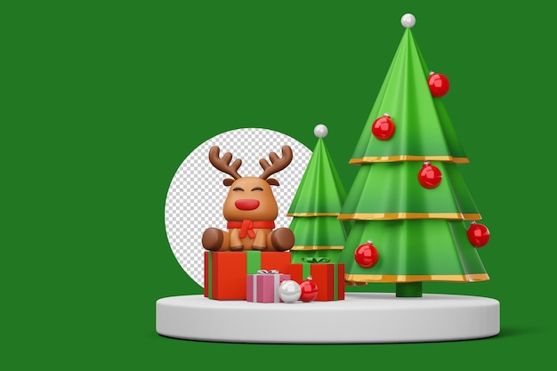 Frohe Weihnachten Weihnachtsbaum mit Rentier 3D-Rendering