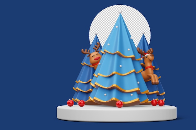 Frohe Weihnachten Weihnachtsbaum mit Rentier 3D-Rendering