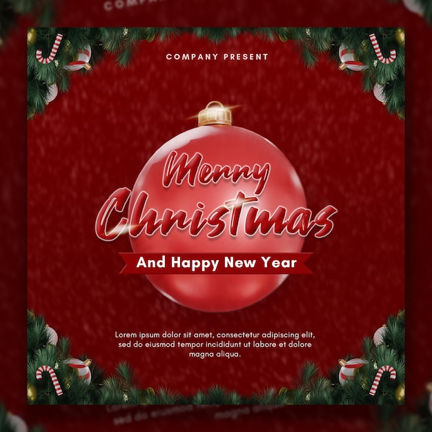 Froher Weihnachtsgruß Flyer rote Vorlage mit Weihnachtsdekoration