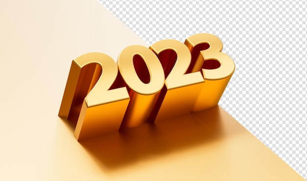 Frohes neues Jahr 2023 2023 3D-Buchstaben in Gold 3D-Darstellung