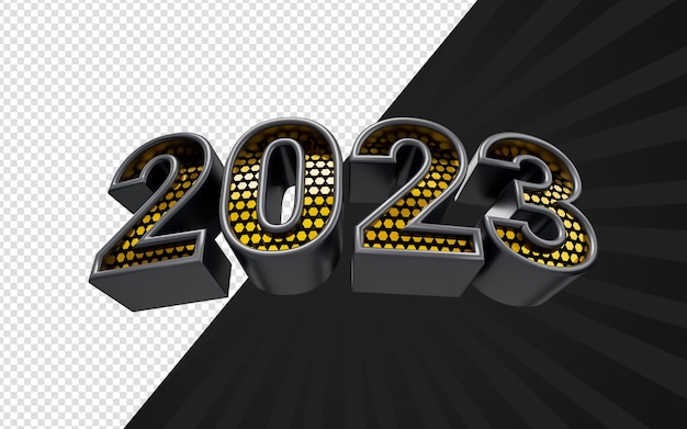 Frohes neues Jahr 2023 Banner Template Design auf dunklem Hintergrund 3D-Renderkonzept für neue Veranstaltung