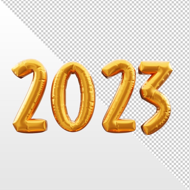 Frohes neues Jahr 2023 in goldenem 3D-Render mit transparentem Hintergrundvorlagendesign