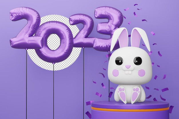 Frohes neues Jahr 2023 Jahr des Kaninchens 3D-Rendering