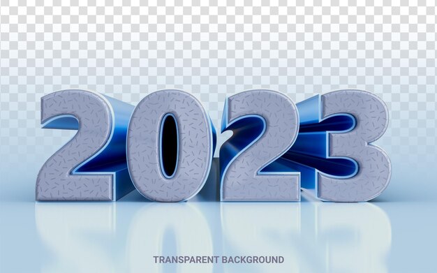 frohes neues jahr 2023 mit blauem und glaseffekt 3d-renderkonzept für festivalvorlagendesign